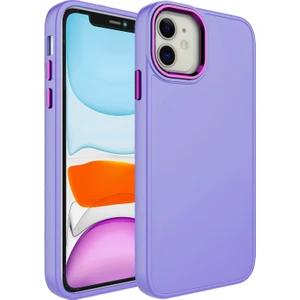 ZORE Apple iPhone 11 Kılıf Metal Çerçeve ve Buton Tasarımlı Silikon Luna Kapak-Lila