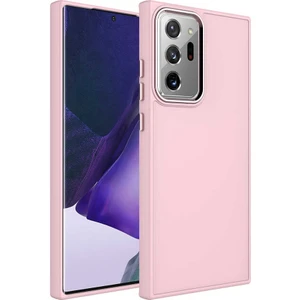 Galaxy Note 20 Ultra Kılıf Metal Çerçeve ve Buton Tasarımlı Silikon Luna Kapak-Pembe