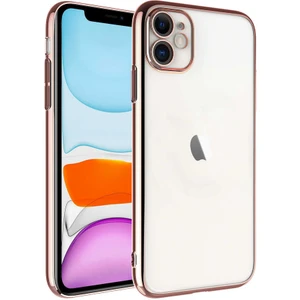 ZORE Apple iPhone 11 Kılıf Sert Pc Renkli Çerçeveli Riksos Kapak-Rose Gold