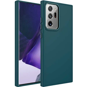 Galaxy Note 20 Ultra Kılıf Metal Çerçeve ve Buton Tasarımlı Silikon Luna Kapak-Koyu Yeşil