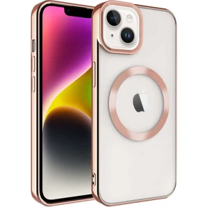 ZORE Apple iPhone 14 Plus Kılıf Magsafe Wireless Şarj Özellikli Setro Silikon-Rose Gold