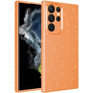 ZORE Galaxy S22 Ultra Kılıf Kamera Korumalı Simli Lüks Koton Kapak-Turuncu