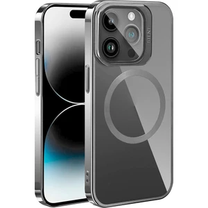 Apple iPhone 15 Pro Kılıf Magsafe Wireless Şarj Özellikli Standlı Klon Kapak-Gümüş