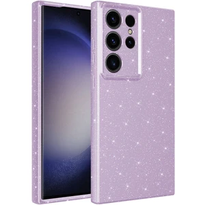 ZORE Galaxy S24 Ultra Kılıf Kamera Korumalı Simli Lüks Koton Kapak-Lila