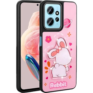 ZORE Xiaomi Redmi Note 12 4g Kılıf Parlayan Kabartmalı Ikonik Figürlü Amas Silikon Kapak-Pembe