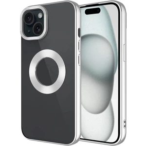 ZORE Apple iPhone 15 Plus Kılıf Tek Kamera Çerçeveli Logo Gösteren Omega Kapak-Gümüş