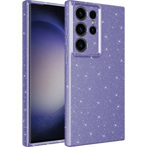 ZORE Galaxy S23 Ultra Kılıf Kamera Korumalı Simli Lüks Koton Kapak-Mor