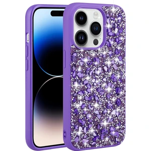 ZORE iPhone 14 Pro Uyumlu Parlak Taşlı Tasarım Linea Kapak-Mor