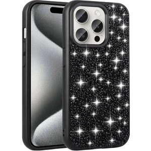ZORE iPhone 15 Pro Uyumlu Parlak Taşlı Tasarım Linea Kapak-Siyah