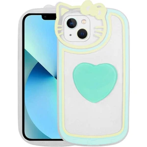 ZORE Apple iPhone 13 Kılıf Kedi Figürlü Transparan Pop Soketli Ritmik Kapak-Turkuaz