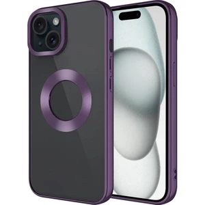 ZORE iPhone 15 Uyumlu Tek Kamera Çerçeveli Logo Gösteren Omega Kapak-Derin Mor