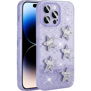 ZORE Apple iPhone 14 Pro Max Kılıf Airbagli Simli Arka Yüzey Işıltı Silikon Kapak-Lila
