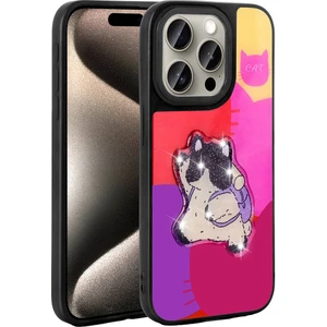 ZORE Apple iPhone 15 Pro Kılıf Parlayan Kabartmalı Ikonik Figürlü  Amas Silikon Kapak-Mor