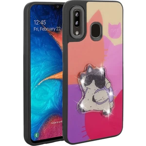 ZORE Galaxy A20 Kılıf Parlayan Kabartmalı Ikonik Figürlü Amas Silikon Kapak-Mor