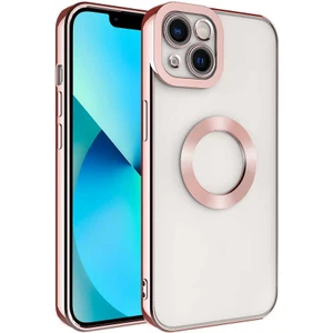 ZORE iPhone 14 Plus Uyumlu Kamera Korumalı Logo Gösteren Omega Kapak-Rose Gold