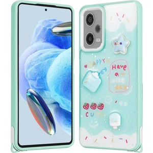 ZORE Xiaomi Redmi Note 12 Pro 5g Kılıf Parlayan Sıvılı Simli Kabartma Figürlü Cevze Kapak-Yeşil