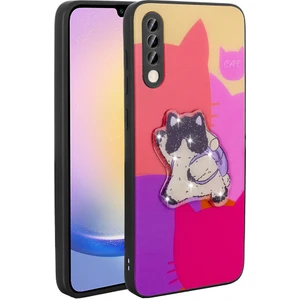 ZORE Galaxy A70 Kılıf Parlayan Kabartmalı Ikonik Figürlü Amas Silikon Kapak-Mor