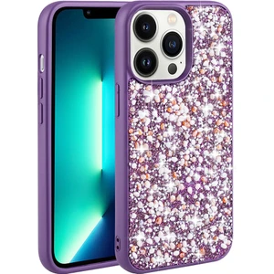 ZORE iPhone 13 Pro Uyumlu Parlak Taşlı Tasarım Linea Kapak-Derin Mor