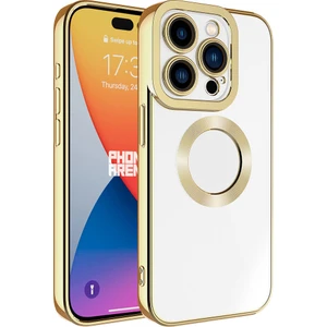 ZORE iPhone 15 Pro Uyumlu Kamera Korumalı Logo Gösteren Omega Kapak-Gold