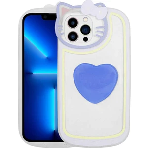 ZORE iPhone 13 Pro Max Uyumlu Kedi Figürlü Transparan Pop Soketli Ritmik Kapak-Mavi