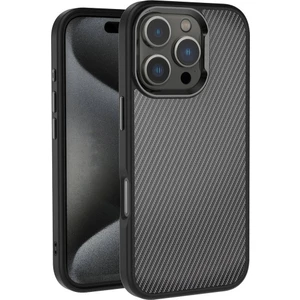 Apple iPhone 16 Pro Max Kılıf Karbon Fiber Görünümlü Parlak Kamera Çerçeveli Venus Kapak-Siyah