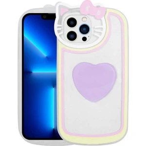 ZORE Apple iPhone 12 Pro Max Kılıf Kedi Figürlü Transparan Pop Soketli Ritmik Kapak-Lila