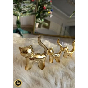 Snow Homs 3 Lü Set Kedi Gold Biblo Dekoratif Sunumluk Dekor