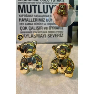 Snow Homs 1-Adet Küçük Boy Ayıcık Biblo Panda Gold Biblo Dekoratif Sunumluk Dekor
