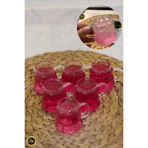 Kulplu Boncuk Kahve Yanı Bardak Mini Kulplu Üzüm Bardak Sunum Bardağı 75 ml 6'lı