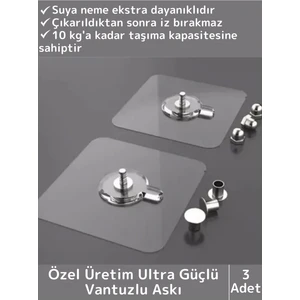 Özel Üretim  Suya Neme Ekstra Dayanıklı Montajsız Ultra Güçlü Vantuzlu Askı 3 Adet