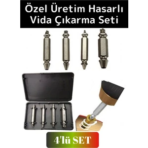 Premium Dayanıklı Matkap Tornavida Uyumlu Hasarlı Paslı Kırık Yamuk Vida Sökme Çıkarma Seti 4'lü Set