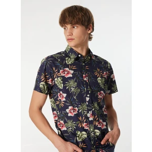 Jack & Jones Slim Fit Koyu Lacivert Erkek Gömlek Jjchıll Aop Shırt Ss