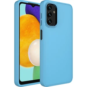 Galaxy A04S Kılıf Metal Çerçeve ve Buton Tasarımlı Silikon Zore Luna Kapak-Sierra Mavi