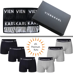Erkek Siyah Gri 6’lı Kutu Pamuk Penye Likralı Boxer
