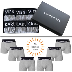 Erkek Gri 6'lı Kutu Pamuk Penye Likralı Boxer