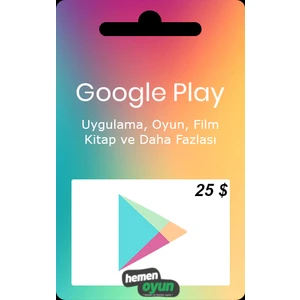 Google Play 25 USD Hediye Kartı Dolar Gift Card Bakiye Android