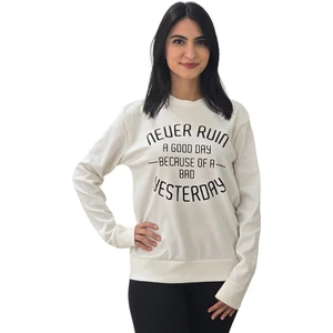 Never Run Baskılı 0 Yaka Sweatshirt (Beyaz)