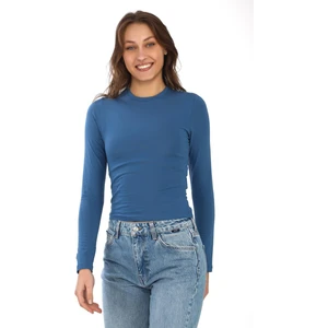 Penye Bizden Likralı Pamuk Tişört-Slim Fit -Indigo