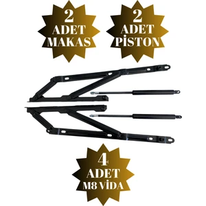 DS Yapı Baza Makası ve Pistonu Yatak Baza Menteşesi Açılır Pistonlu Makas(Takım)(750N Piston)(Tek Kişilik)