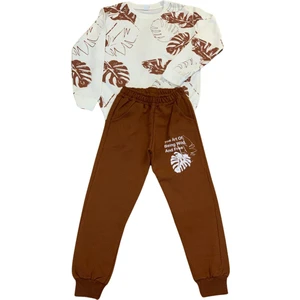Yaprak Baskılı Günlük Mevsimlik Renkli Erkek Alt Üst Takım (Kahve)