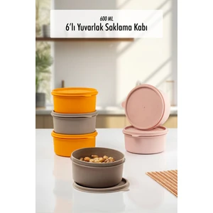6 Adet Yuvarlak Saklama Kabı & Kahvaltılık (600 Ml)