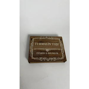 Özel Ahşap Kutulu Turmalin Taşı Tesbih Bileklik Set Doğal Taş