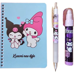 Kuromi 50 Yaprak A6 Not Defteri + 07 Uçlu Versatil Kalem + Yumurtlayan Roket Silgi ( 3 lü Set ) Kromi