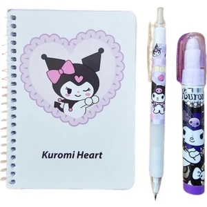 Kuromi 50 Yaprak A6 Not Defteri + 07 Uçlu Versatil Kalem + Yumurtlayan Roket Silgi ( 3 lü Set ) Kromi