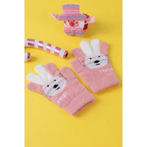 Renkli Kulaklı Pembe Eldiven