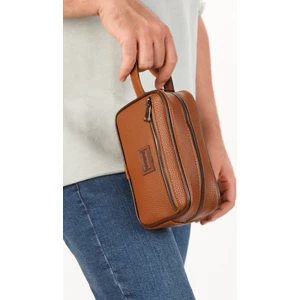 Erkek Taba Deri Portföy Clutch Traş Kozmetik Bakım ve Günlük El Çantası new269