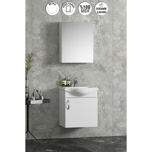 Yıldız Asma 45 cm Beyaz Mdf Seramik Lavabolu Asma Banyo Dolabı Takımı