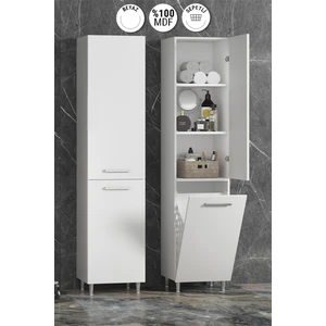 35*167 cm Beyaz Mdf Ayaklı Sepetli Banyo Boy Dolabı