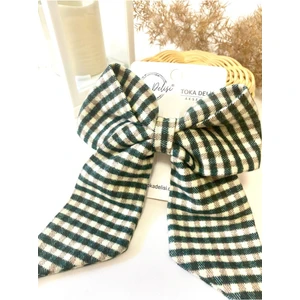 Toka Delisi El Yapımı Pötikare Yeşil Kahve Sonbahar Kış Fiyonk Toka,  Kadin Çocuk Klipsli Otomatik Toka