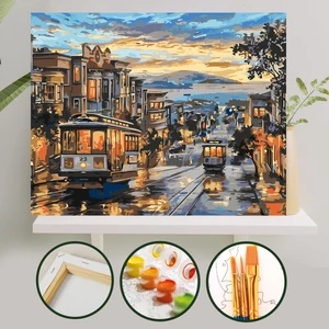 Palmiye Hobi Sanat Sayılarla Boyama Çıtalı Tuval Seti – Fırça ve Boya Dahil, 40x50 cm Tramvay Temalı